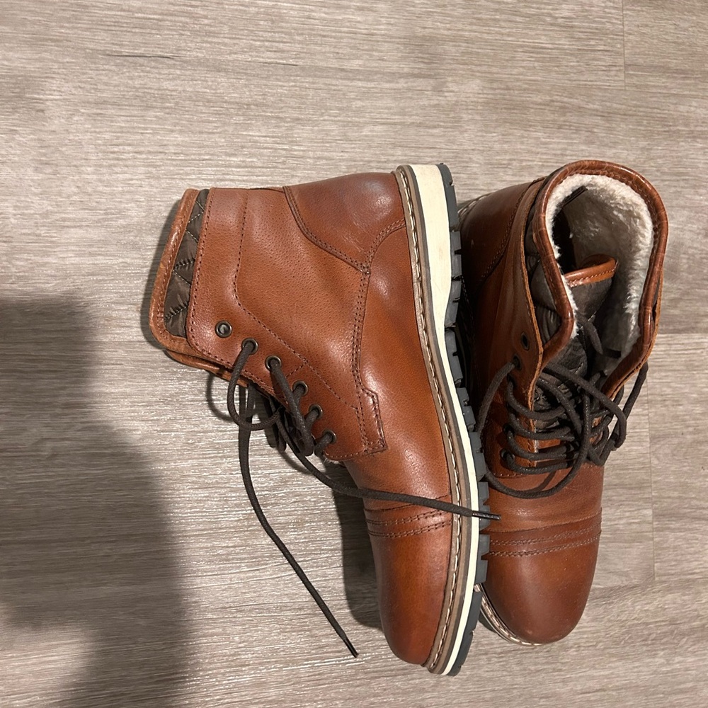 Brown Leather Lace-Up Ankle Boots with Polished Finish